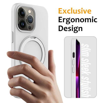 For iPhone 14 Pro MagSafe Magnetic Liquid Silicone Phone Case with Ring Holder(White) - iPhone 14 Pro Cases by buy2fix | Online Shopping UK | buy2fix