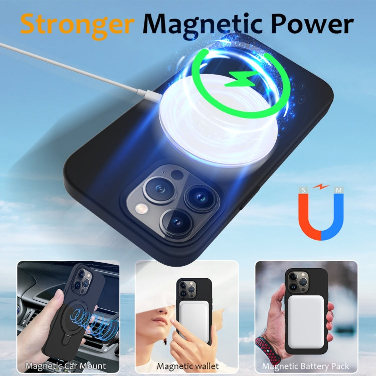 For iPhone 14 Pro MagSafe Magnetic Liquid Silicone Phone Case with Ring Holder(Black) - iPhone 14 Pro Cases by buy2fix | Online Shopping UK | buy2fix