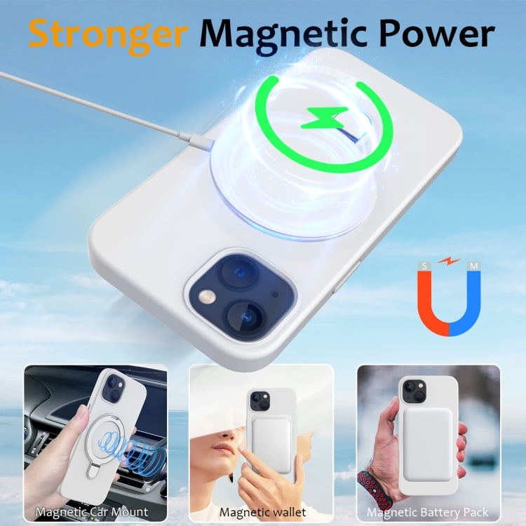 For iPhone 14 Liquid Silicone MagSafe Magnetic Phone Case with Ring Holder(White) - iPhone 14 Cases by buy2fix | Online Shopping UK | buy2fix