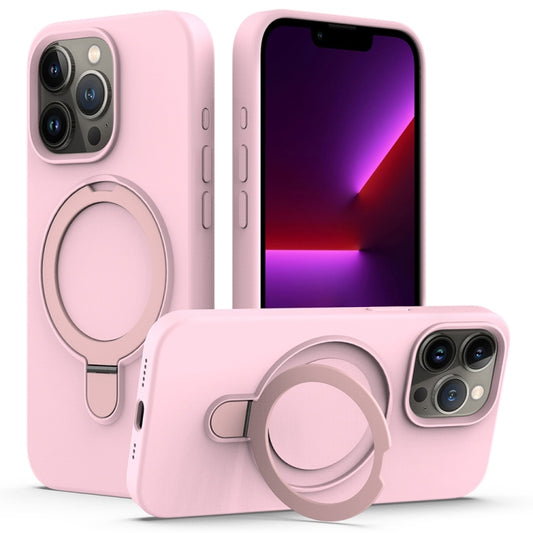 For iPhone 16 Pro Max Liquid Silicone MagSafe Magnetic Phone Case with Ring Holder(Grey Pink) - iPhone 16 Pro Max Cases by buy2fix | Online Shopping UK | buy2fix