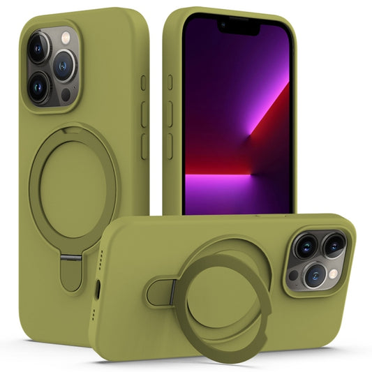 For iPhone 16 Pro Max Liquid Silicone MagSafe Magnetic Phone Case with Ring Holder(Willow Green) - iPhone 16 Pro Max Cases by buy2fix | Online Shopping UK | buy2fix