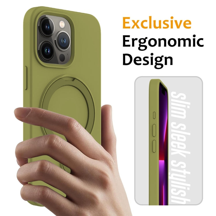 For iPhone 16 Pro Liquid Silicone MagSafe Magnetic Phone Case with Ring Holder(Willow Green) - iPhone 16 Pro Cases by buy2fix | Online Shopping UK | buy2fix