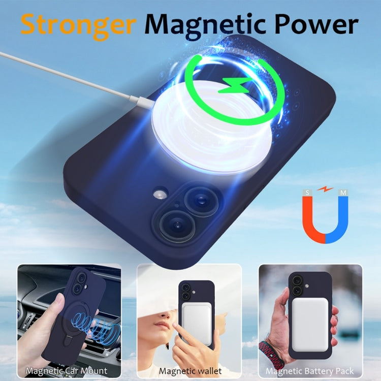 For iPhone 16 Plus Liquid Silicone MagSafe Magnetic Phone Case with Ring Holder(Midnight Blue) - iPhone 16 Plus Cases by buy2fix | Online Shopping UK | buy2fix