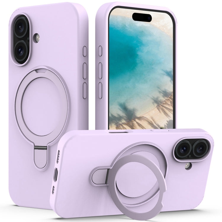 For iPhone 16 Plus Liquid Silicone MagSafe Magnetic Phone Case with Ring Holder(Lilac Purple) - iPhone 16 Plus Cases by buy2fix | Online Shopping UK | buy2fix