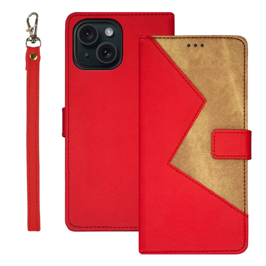 For iPhone 15 Pro Max idewei Two-color Splicing Leather Phone Case(Red) - iPhone 15 Pro Max Cases by idewei | Online Shopping UK | buy2fix