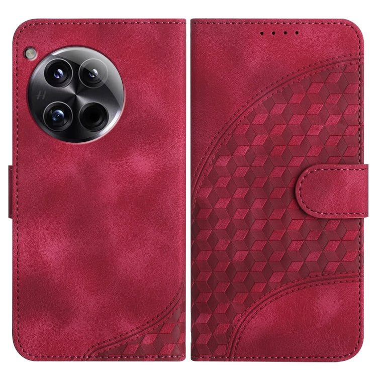 For OnePlus 12 YX0060 Elephant Head Embossed Phone Leather Case with Lanyard(Rose Red) - OnePlus Cases by buy2fix | Online Shopping UK | buy2fix