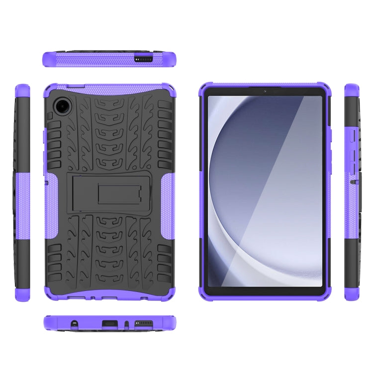 For Samsung Galaxy Tab A9 Tire Texture TPU + PC Tablet Case with Holder(Purple) - Galaxy Tab A9 by buy2fix | Online Shopping UK | buy2fix