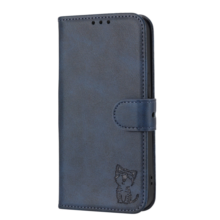 For Google Pixel 9 Pro Embossed Happy Cat Pattern Flip Leather Phone Case(Blue) - Google Cases by buy2fix | Online Shopping UK | buy2fix