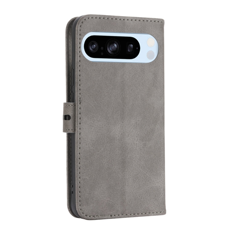 For Google Pixel 9 Embossed Happy Cat Pattern Flip Leather Phone Case(Grey) - Google Cases by buy2fix | Online Shopping UK | buy2fix