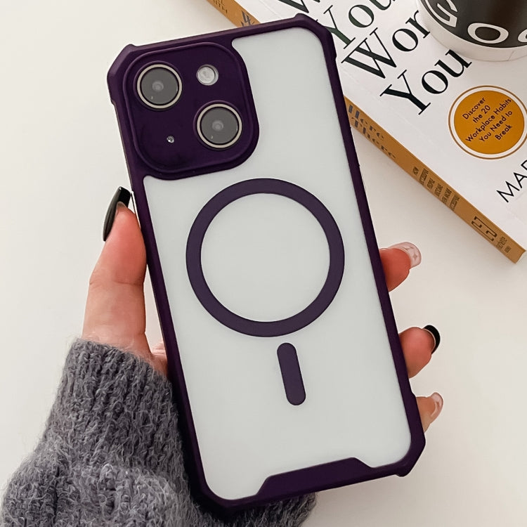 For iPhone 15 Plus Colorful Two-Color Lens Film MagSafe Magnetic Horn Acrylic+TPU Case(Purple) - iPhone 15 Plus Cases by buy2fix | Online Shopping UK | buy2fix