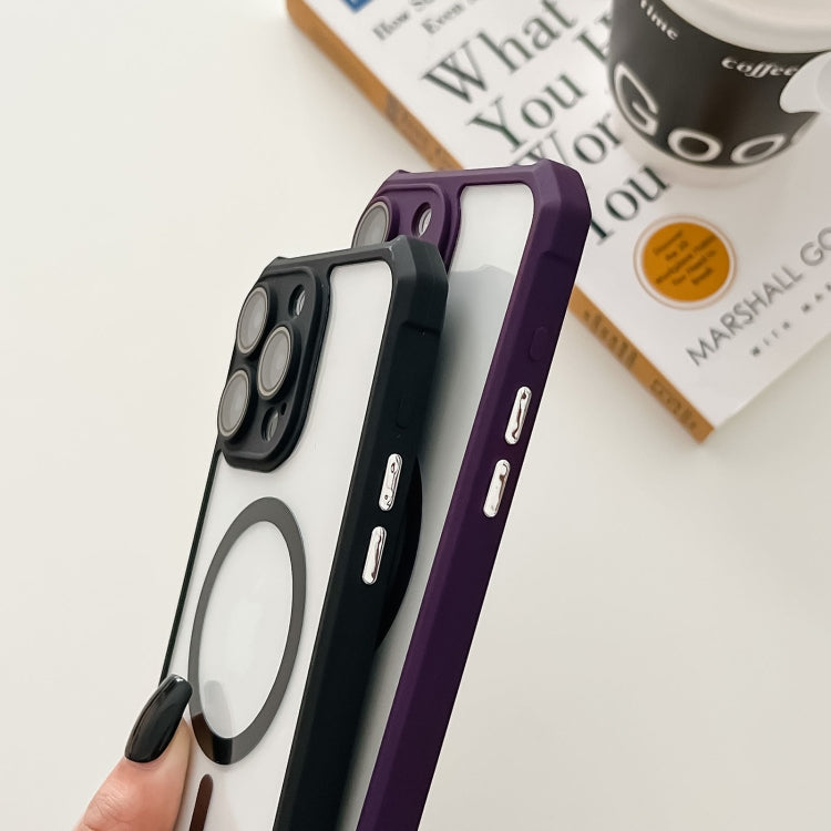 For iPhone 14 Plus Colorful Two-Color Lens Film MagSafe Magnetic Horn Acrylic+TPU Case(Black) - iPhone 14 Plus Cases by buy2fix | Online Shopping UK | buy2fix