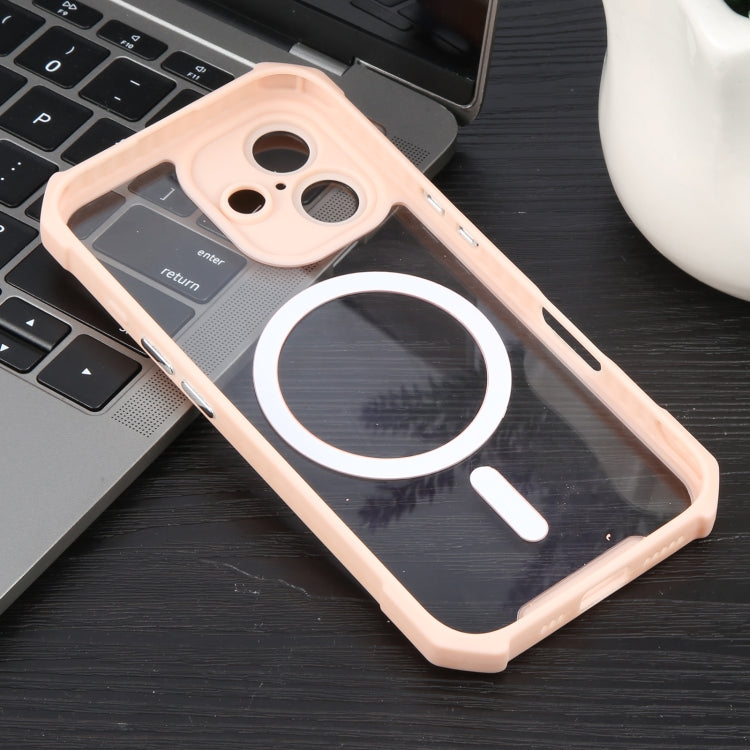 For iPhone 16 Plus Colorful Two-Color Lens Film MagSafe Magnetic Horn Acrylic+TPU Case(Pink) - iPhone 16 Plus Cases by buy2fix | Online Shopping UK | buy2fix