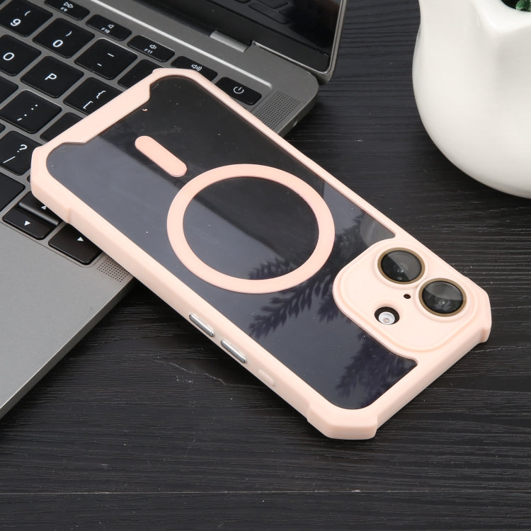 For iPhone 16 Colorful Two-Color Lens Film MagSafe Magnetic Horn Acrylic+TPU Case(Pink) - iPhone 16 Cases by buy2fix | Online Shopping UK | buy2fix