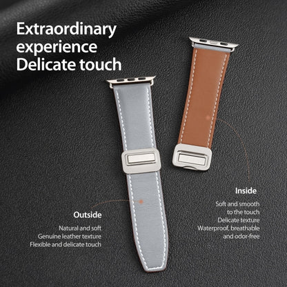 For Apple Watch Series 9 45mm DUX DUCIS YA Series Magnetic Buckle Genuine Leather Watch Band(Grey) - Watch Bands by DUX DUCIS | Online Shopping UK | buy2fix