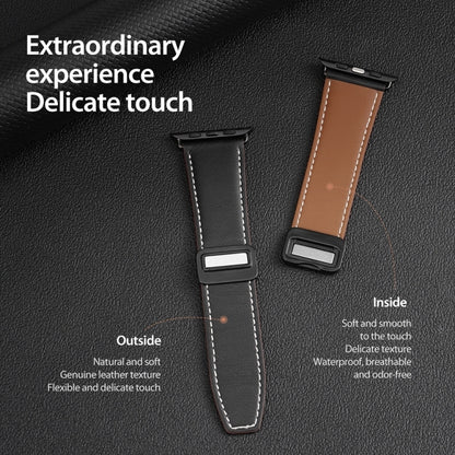 For Apple Watch Series 8 41mm DUX DUCIS YA Series Magnetic Buckle Genuine Leather Watch Band(Black) - Watch Bands by DUX DUCIS | Online Shopping UK | buy2fix