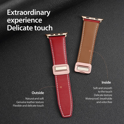 For Apple Watch SE 2022 44mm DUX DUCIS YA Series Magnetic Buckle Genuine Leather Watch Band(Red) - Watch Bands by DUX DUCIS | Online Shopping UK | buy2fix