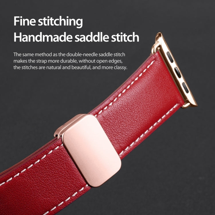 For Apple Watch SE 2022 44mm DUX DUCIS YA Series Magnetic Buckle Genuine Leather Watch Band(Red) - Watch Bands by DUX DUCIS | Online Shopping UK | buy2fix