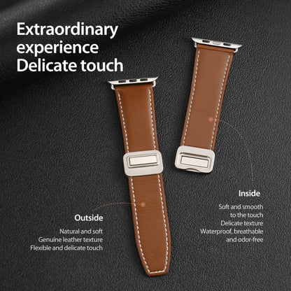 For Apple Watch SE 44mm DUX DUCIS YA Series Magnetic Buckle Genuine Leather Watch Band(Brown) - Watch Bands by DUX DUCIS | Online Shopping UK | buy2fix