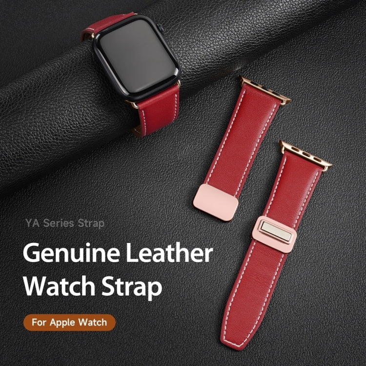 For Apple Watch Series 4 40mm DUX DUCIS YA Series Magnetic Buckle Genuine Leather Watch Band(Red) - Watch Bands by DUX DUCIS | Online Shopping UK | buy2fix