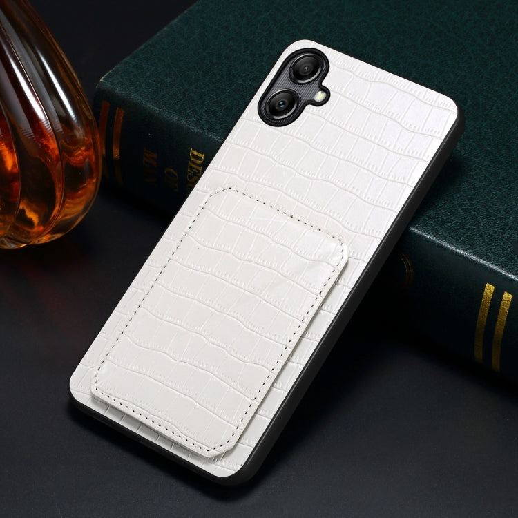 For Samsung Galaxy S23 FE 5G Denior Imitation Crocodile Leather Back Phone Case with Holder(White) - Galaxy S23 FE 5G Cases by Denior | Online Shopping UK | buy2fix