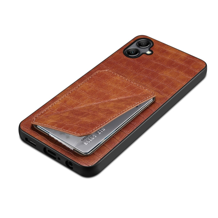 For Samsung Galaxy S24+ 5G Denior Imitation Crocodile Leather Back Phone Case with Holder(Brown) - Galaxy S24+ 5G Cases by Denior | Online Shopping UK | buy2fix
