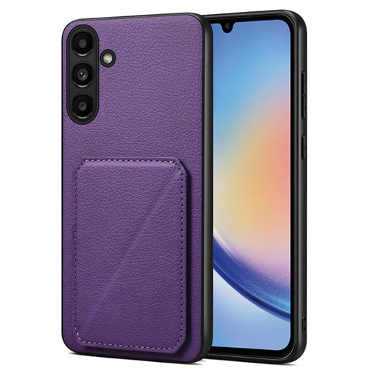 For Samsung Galaxy A34 5G Denior Imitation Calf Leather Back Phone Case with Holder(Purple) - Galaxy Phone Cases by Denior | Online Shopping UK | buy2fix