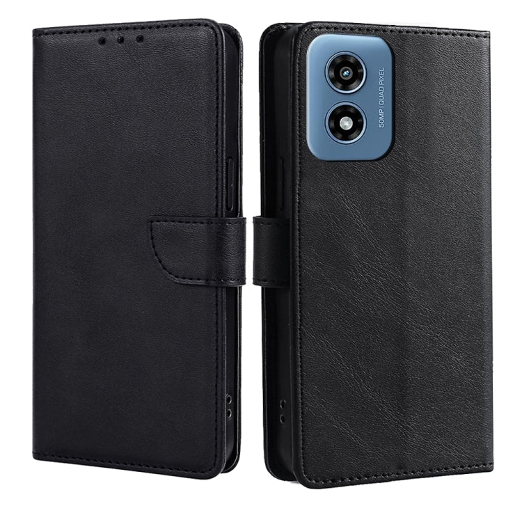 For Motorola Moto G Play 4G 2024 Calf Texture Buckle Flip Leather Phone Case(Black) - Motorola Cases by buy2fix | Online Shopping UK | buy2fix