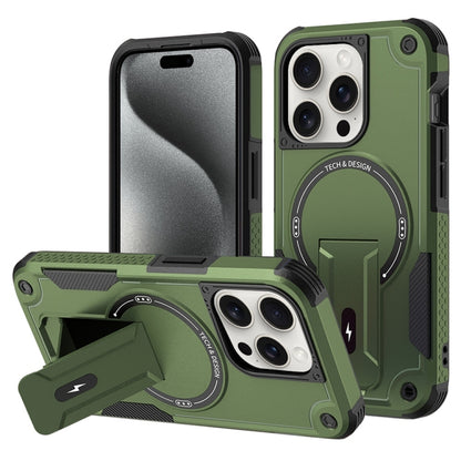 For iPhone 15 Pro MagSafe Holder Armor PC Hybrid TPU Phone Case(Army Green) - iPhone 15 Pro Cases by buy2fix | Online Shopping UK | buy2fix