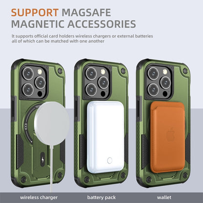 For iPhone 14 Pro MagSafe Holder Armor PC Hybrid TPU Phone Case(Army Green) - iPhone 14 Pro Cases by buy2fix | Online Shopping UK | buy2fix