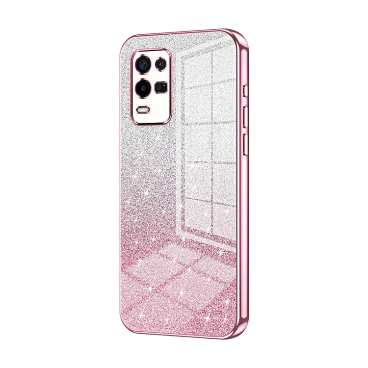 For OPPO K9x Gradient Glitter Powder Electroplated Phone Case(Pink) - OPPO Cases by buy2fix | Online Shopping UK | buy2fix