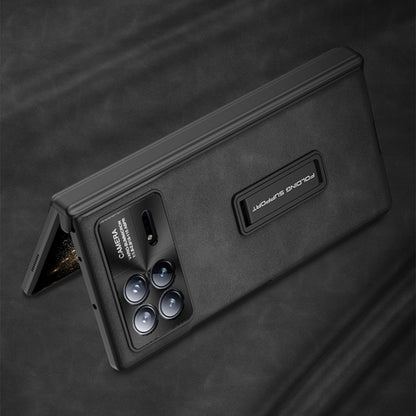 For Xiaomi Mix Fold 3 GKK Integrated Frosted Fold Hinge Leather Phone Case with Holder(Black) - Xiaomi Cases by GKK | Online Shopping UK | buy2fix