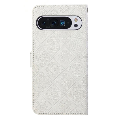 For Google Pixel 9 / 9 Pro Ethnic Style Embossed Pattern Leather Phone Case(White) - Google Cases by buy2fix | Online Shopping UK | buy2fix