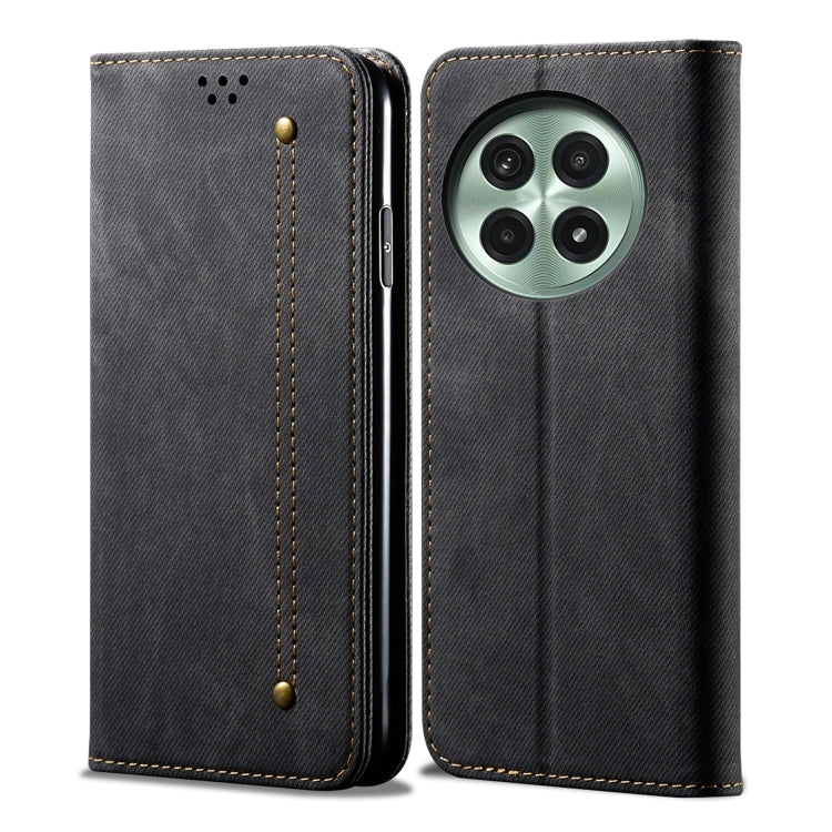 For OnePlus 13 Denim Texture Casual Style Horizontal Flip Leather Case(Black) - OnePlus Cases by buy2fix | Online Shopping UK | buy2fix