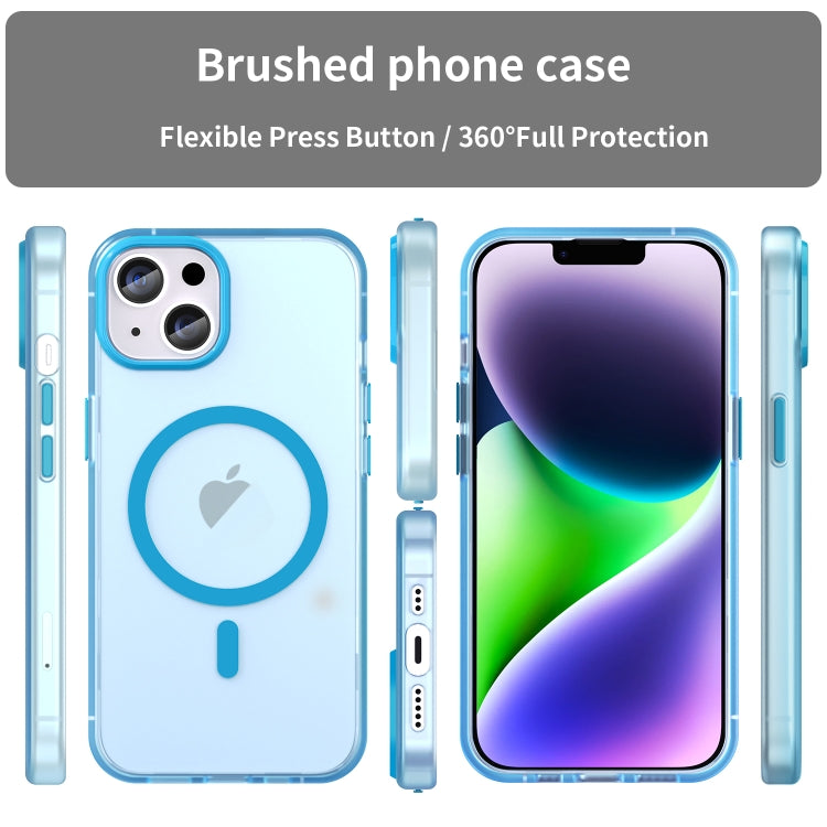 For iPhone 15 MagSafe Frosted Translucent TPU + PC Full Coverage Phone Case(Blue) - iPhone 15 Cases by buy2fix | Online Shopping UK | buy2fix