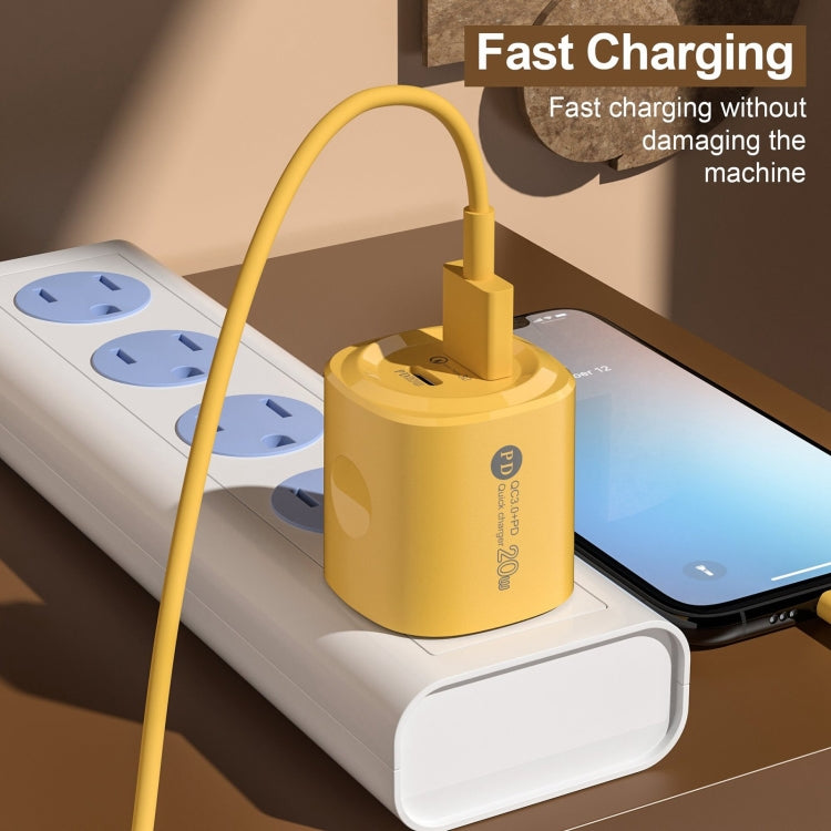 PD20W Type-C + USB QC3.0 Charging Charger, Plug Type:US Plug(Yellow) - USB Charger by buy2fix | Online Shopping UK | buy2fix