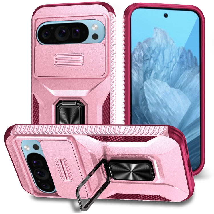 For Google Pixel 9 / Pixel 9 Pro Sliding Camshield Holder Phone Case(Pink + Rose Red) - Google Cases by buy2fix | Online Shopping UK | buy2fix