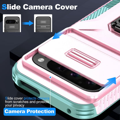 For Google Pixel 9 Pro XL Sliding Camshield Holder Phone Case(Pink + Grey Green) - Google Cases by buy2fix | Online Shopping UK | buy2fix