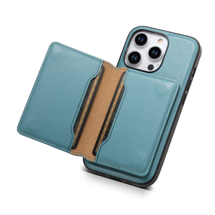 For iPhone 14 Plus Denior Cowhide Texture Leather MagSafe Detachable Wallet Phone Case(Blue) - iPhone 14 Plus Cases by Denior | Online Shopping UK | buy2fix