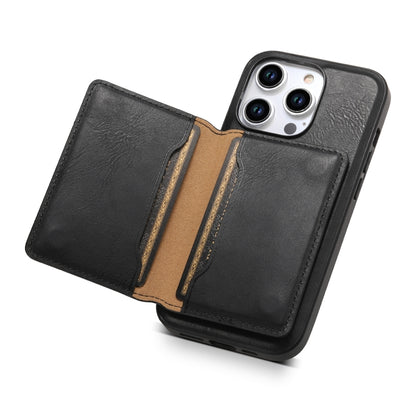 For iPhone 13 Pro Denior Cowhide Texture Leather MagSafe Detachable Wallet Phone Case(Black) - iPhone 13 Pro Cases by Denior | Online Shopping UK | buy2fix