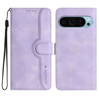 For Google Pixel 9 Pro Heart Pattern Skin Feel Leather Phone Case(Purple) - Google Cases by buy2fix | Online Shopping UK | buy2fix