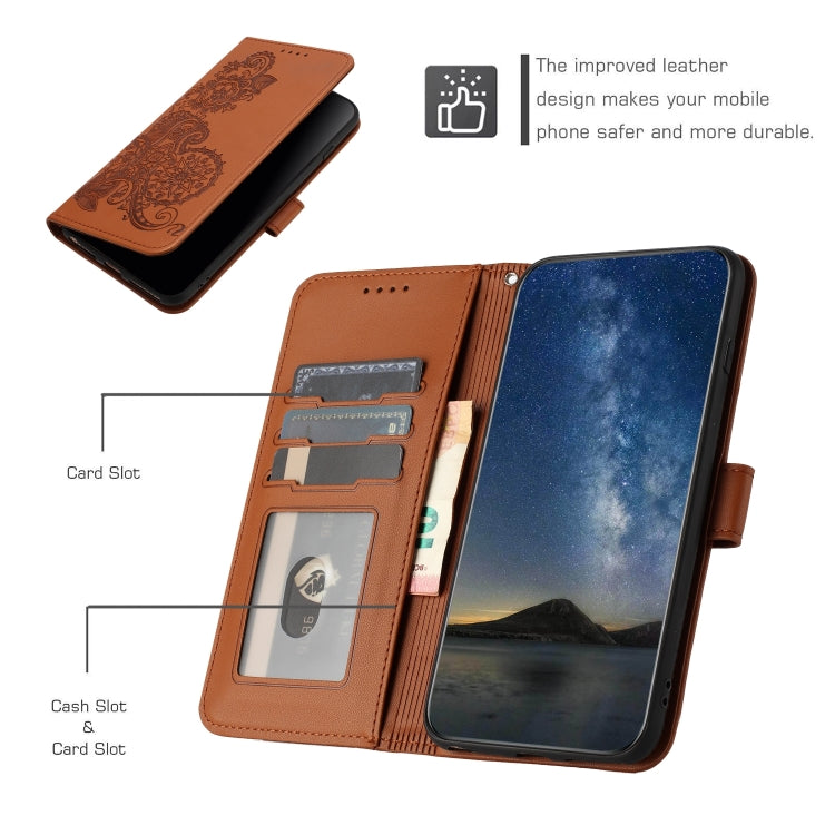 For Google Pixel 9 Pro Datura Flower Embossed Flip Leather Phone Case(Brown) - Google Cases by buy2fix | Online Shopping UK | buy2fix