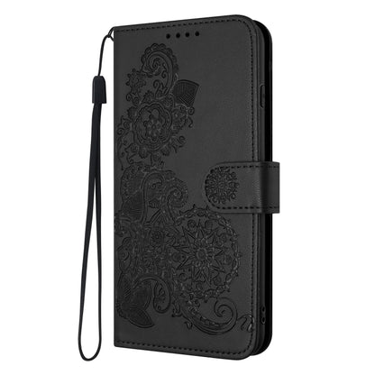 For Google Pixel 9 Pro Datura Flower Embossed Flip Leather Phone Case(Black) - Google Cases by buy2fix | Online Shopping UK | buy2fix