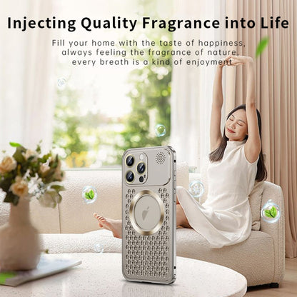 For iPhone 15 Pro Max Spring Buckle MagSafe Magnetic Metal Aromatherapy Phone Case(Silver) - iPhone 15 Pro Max Cases by buy2fix | Online Shopping UK | buy2fix
