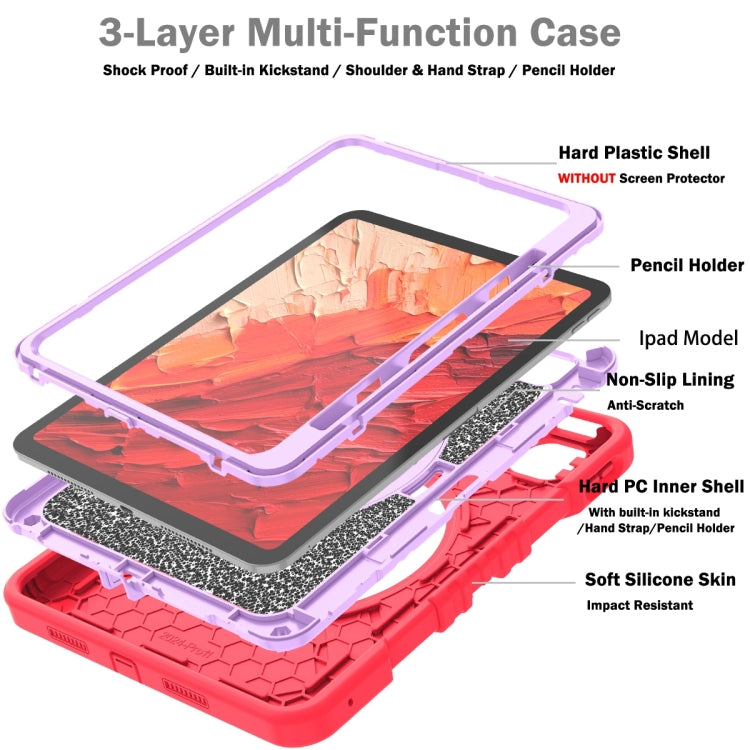 For iPad Pro 11 2024 X Rotation PC Hybrid Silicone Tablet Case with Strap(Red Purple) - iPad Pro 11 2024 Cases by buy2fix | Online Shopping UK | buy2fix