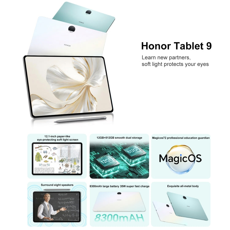 Honor Tablet 9 12.1 inch WiFi, Soft Light 12GB+256GB, MagicOS 7.2 Snapdragon 6 Gen1 Octa Core 2.2GHz, Not Support Google Play(White) - Huawei by Huawei | Online Shopping UK | buy2fix