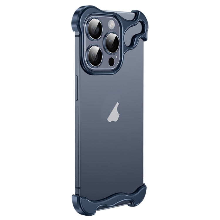 For iPhone 14 Pro Max Frameless Metal Corner Pad Phone Case with Lens Film(Blue) - iPhone 14 Pro Max Cases by buy2fix | Online Shopping UK | buy2fix