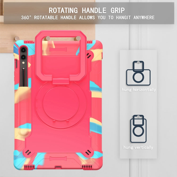 For Samsung Galaxy Tab S9 FE+ / S9+ Handle Robot Silicone Hybrid PC Tablet Case(Camouflage Rose Red) - Galaxy Tab S9+ Cases by buy2fix | Online Shopping UK | buy2fix