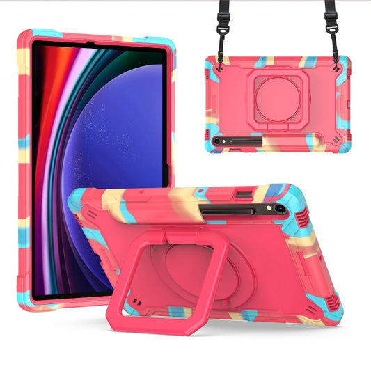 For Samsung Galaxy Tab S9 FE / S9 Handle Robot Silicone Hybrid PC Tablet Case(Camouflage Rose Red) - Galaxy Tab S9 Cases by buy2fix | Online Shopping UK | buy2fix