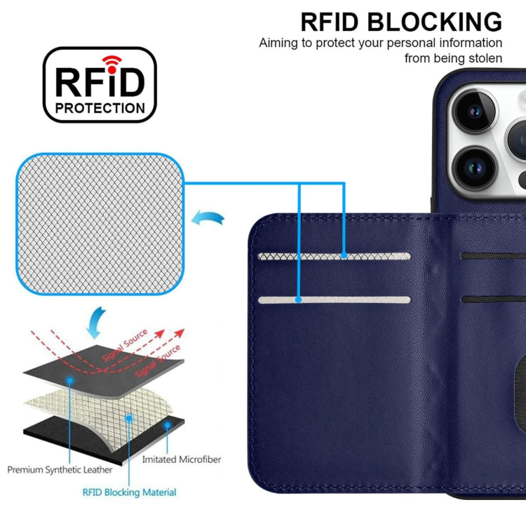 For iPhone 16 Pro Rhombic Texture Card Bag RFID Phone Case with Long Lanyard(Blue) - iPhone 16 Pro Cases by buy2fix | Online Shopping UK | buy2fix