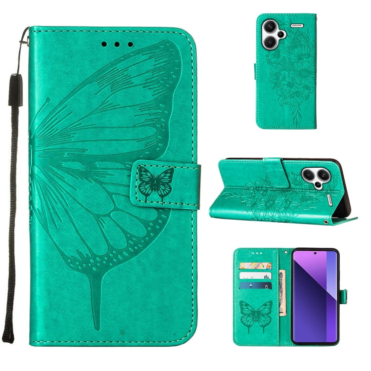 For Xiaomi Redmi Note 13 Pro+ 5G Embossed Butterfly Leather Phone Case(Green) - Note 13 Pro+ Cases by buy2fix | Online Shopping UK | buy2fix